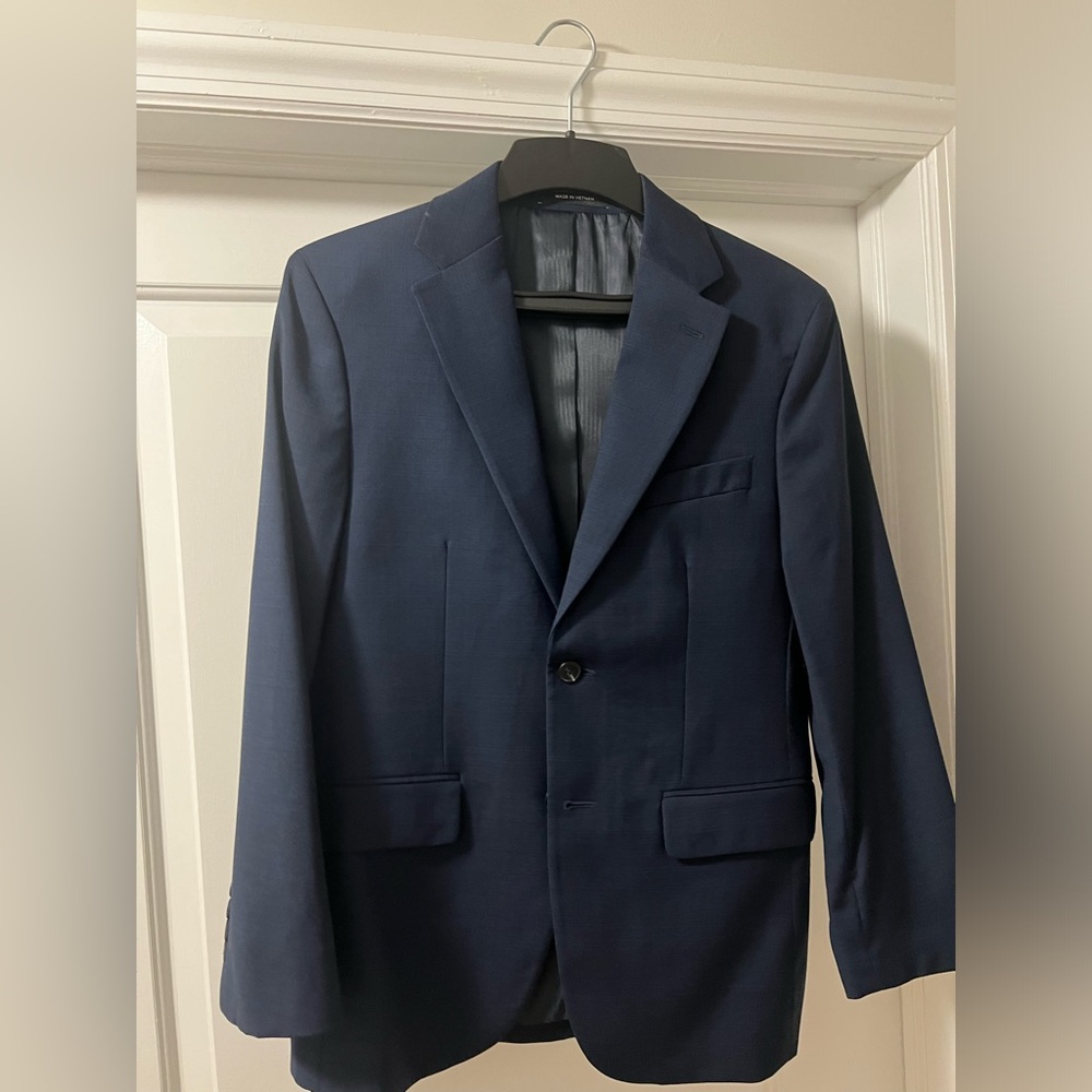 Awearness Kenneth Cole  Sports Coat Navy Blue 38R Blazer Wool Spandex